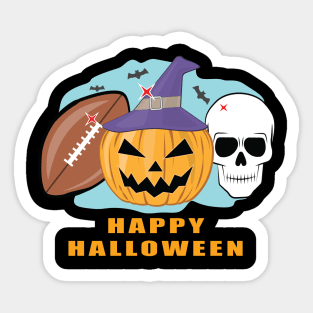 Happy Football Halloween - Spooky Skull and Pumpkin Sticker